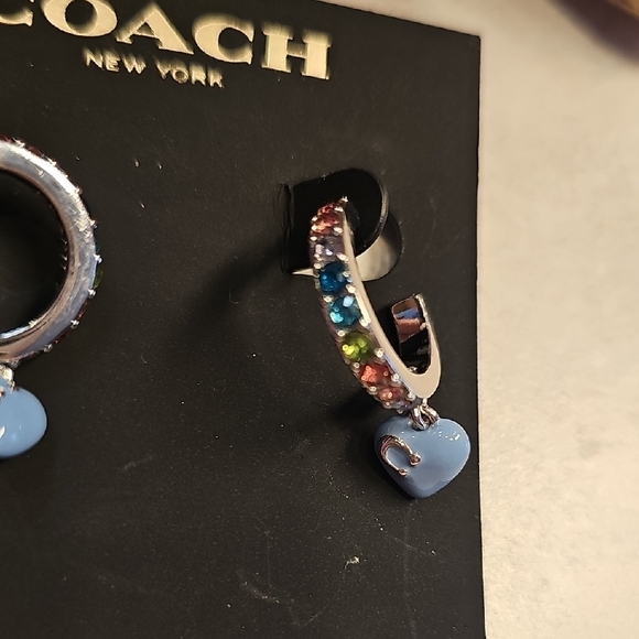 Coach Women's Colorful Hoop Earrings with Blue Heart Charm - Picture 3 of 3